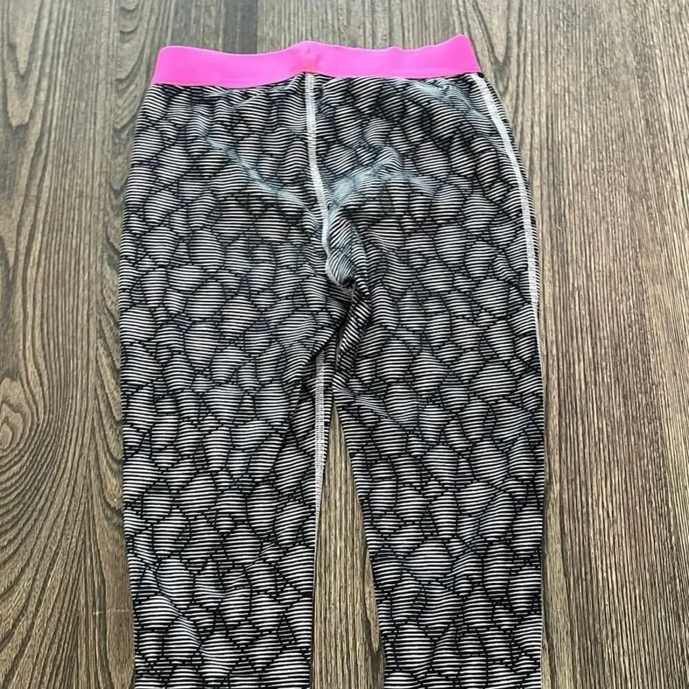 Nike Pro Womens Abstract Print Leggings Elastic Waist Full Length Black Size L